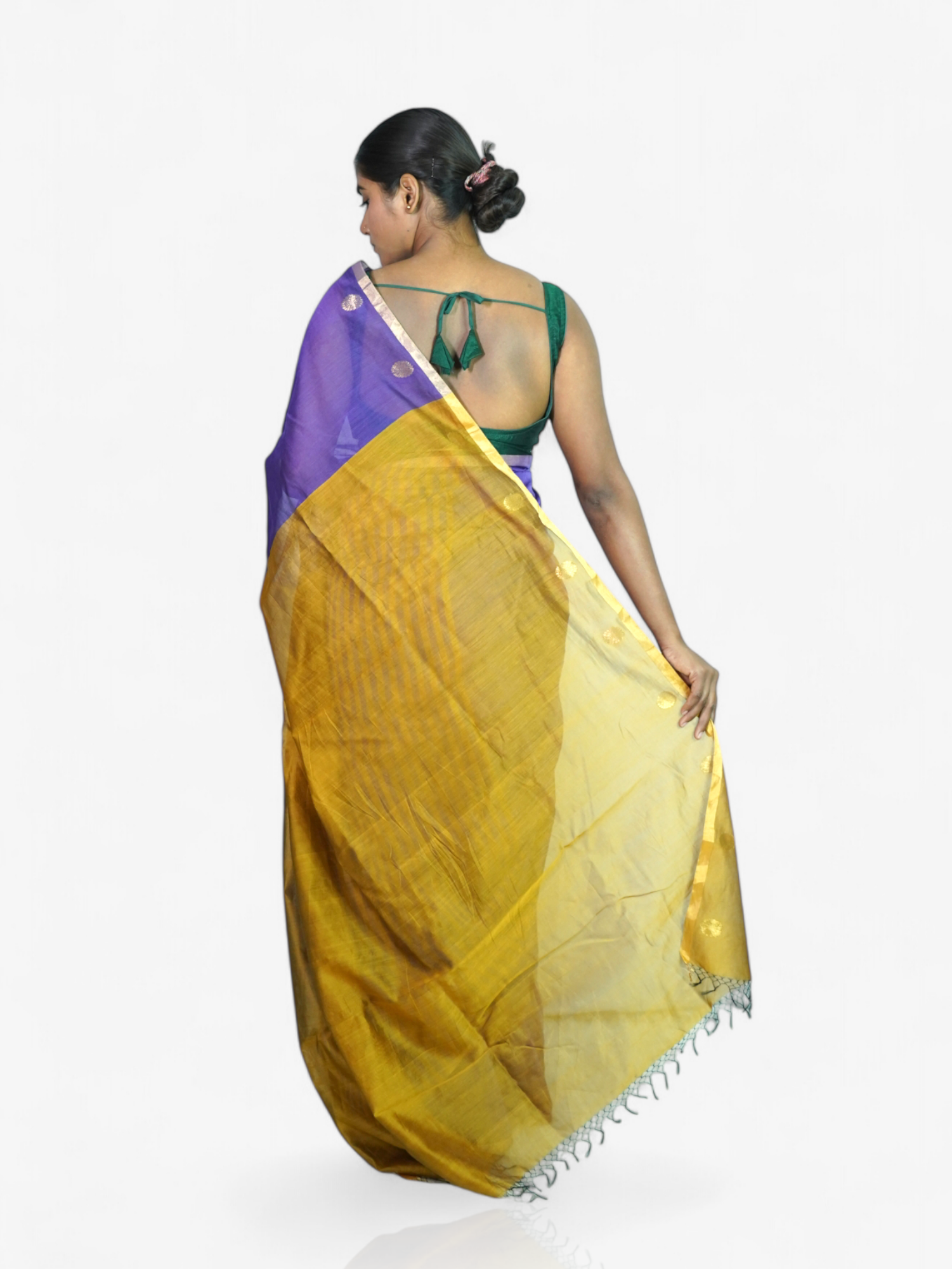 Orchid Glow – Chanderi Cotton Silk Saree with Stripes & Dot Detailing - Kozylook